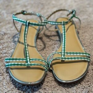 Talbots Green Gingham Strappy Sandals 7.5M